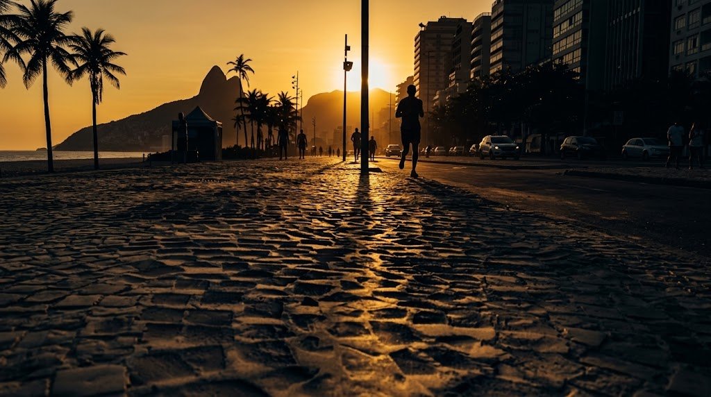 Paseo marítimo al atardecer en la Zona Sur de Río