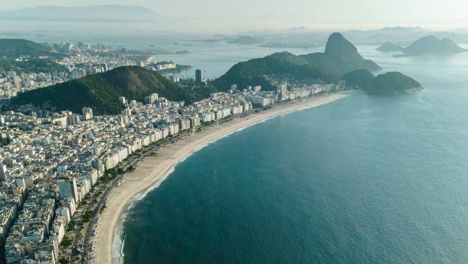 Aerial view of Copacabana beach and Sugarloaf Mountain