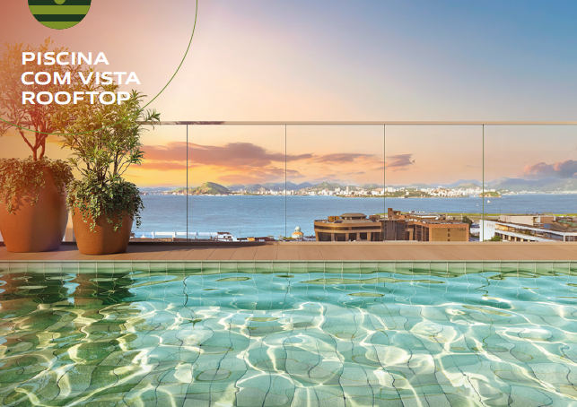 Piscina com vista rooftop do Connect Square ao pôr do sol