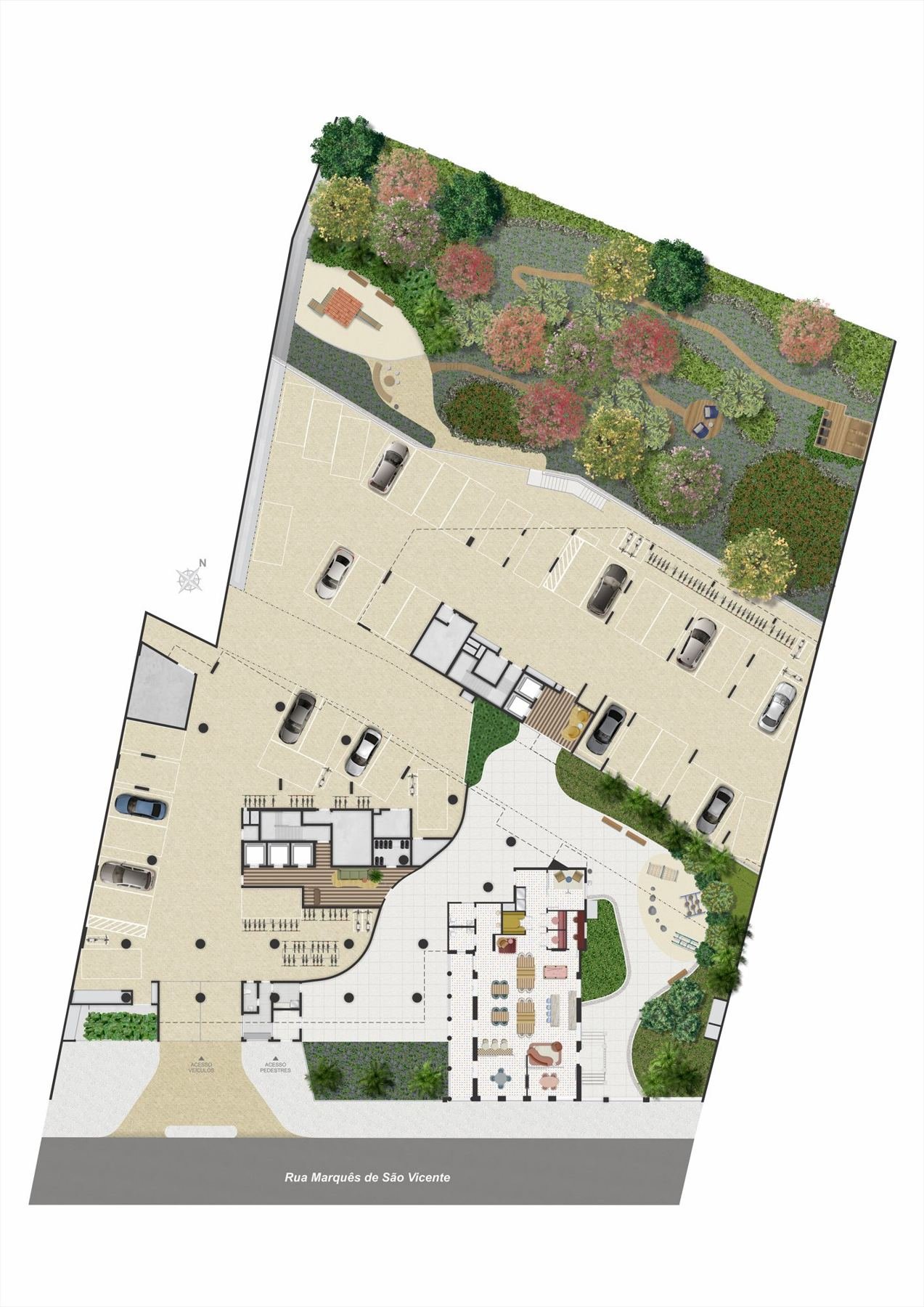 Gaví ground-floor masterplan with the two buildings and the mansion