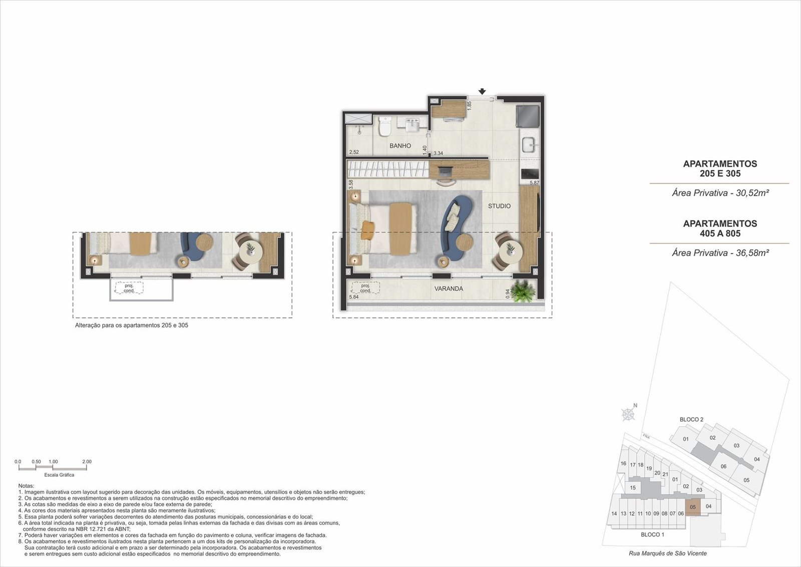 Floor plan of apartment 205 to 805, Gaví Building 1