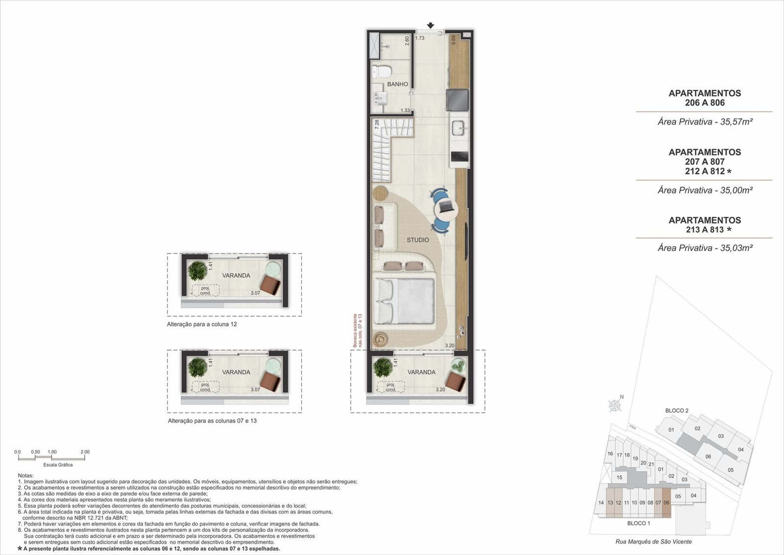 Floor plan of studio 206 to 806, Gaví Building 1