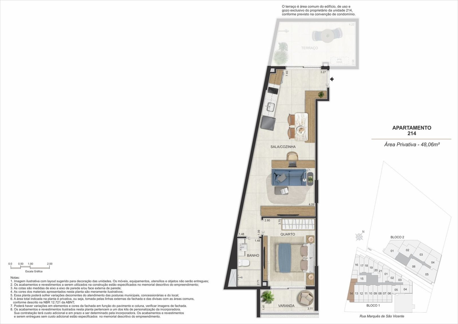 Floor plan of 1-bedroom Garden 214, Gaví Building 1
