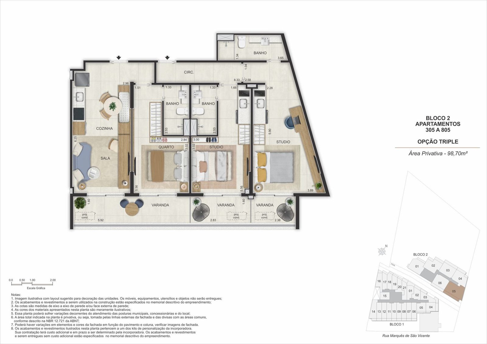 Floor plan of unit 05, Gaví Building 2, triple option