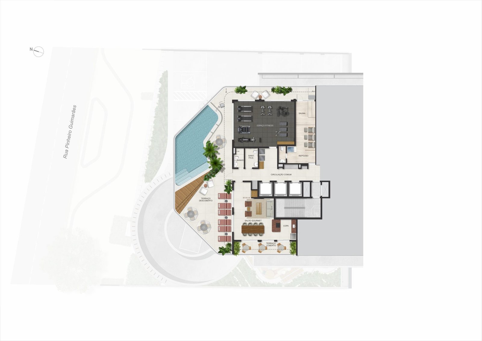 Floor plan of the 11th floor of Guima Botafogo with pool and amenities