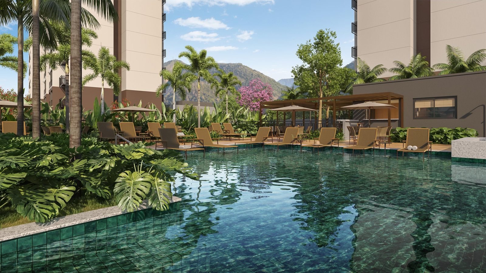 Ilha Stay Home Resort pool complex with sun loungers and bar