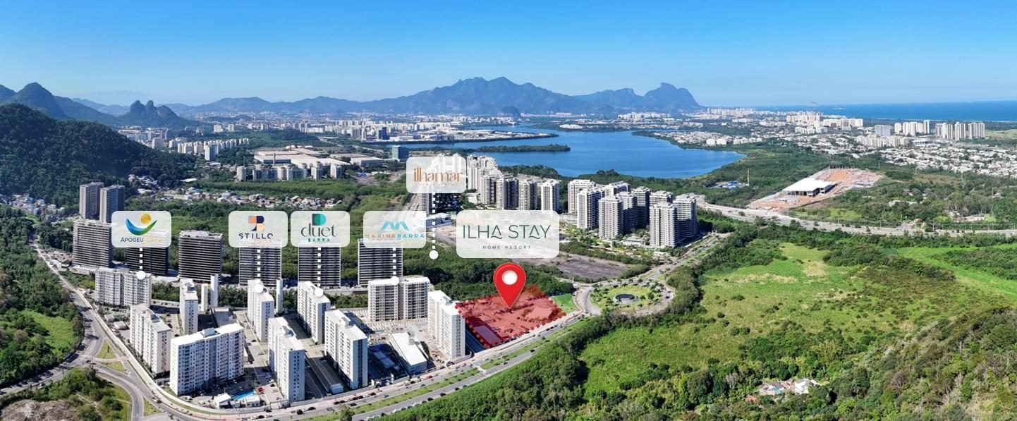 Aerial view of Riva's developments in Barra Olímpica and the Ilha Stay plot
