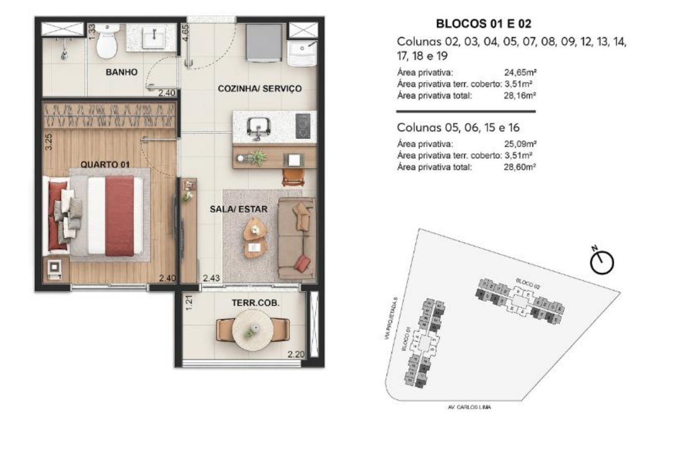 28 m² one-bedroom floor plan at Ilha Stay Home Resort
