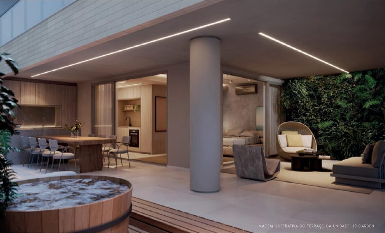 Illustrative terrace of garden unit 110 with hot tub