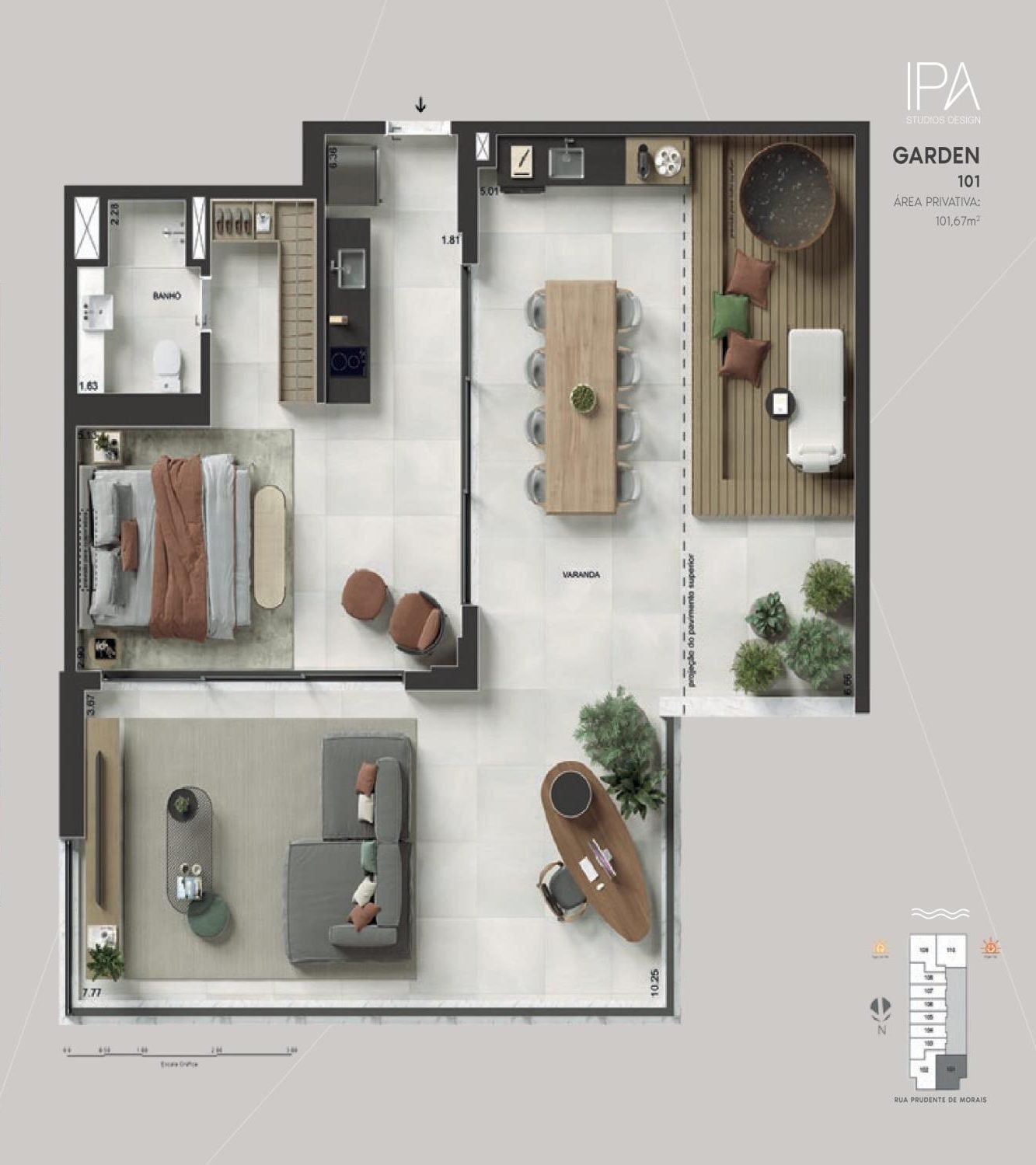 Floor plan of garden unit 101, 101.67 m²