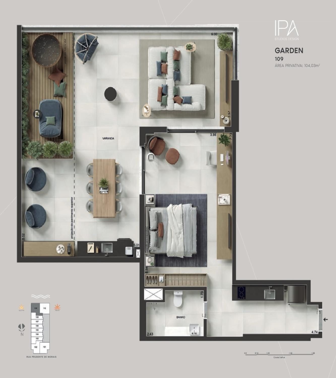 Floor plan of garden unit 109, 104.03 m²
