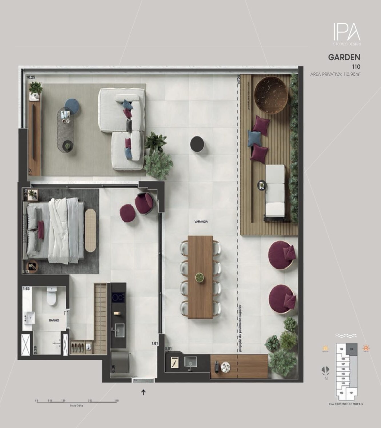 Floor plan of garden unit 110, 110.95 m²