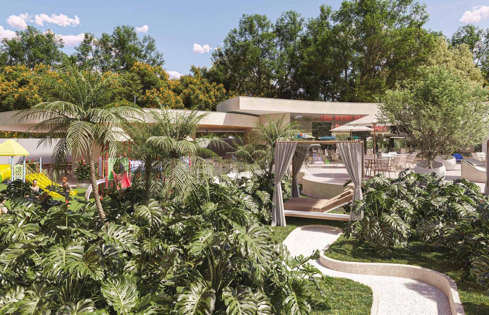 Lounge in the tropical garden of Niemeyer 360 Residences