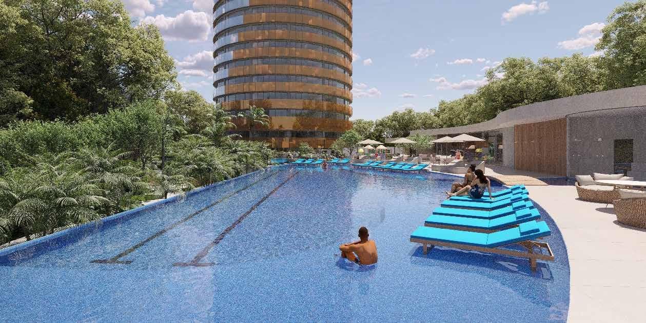 Niemeyer 360 Residences lap pool with sun loungers