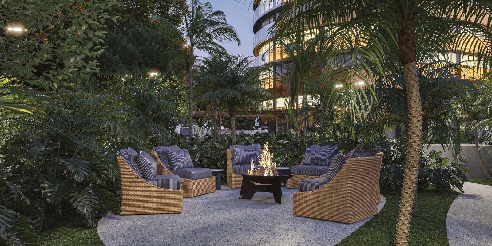 Fire pit with sofas in the Niemeyer 360 garden