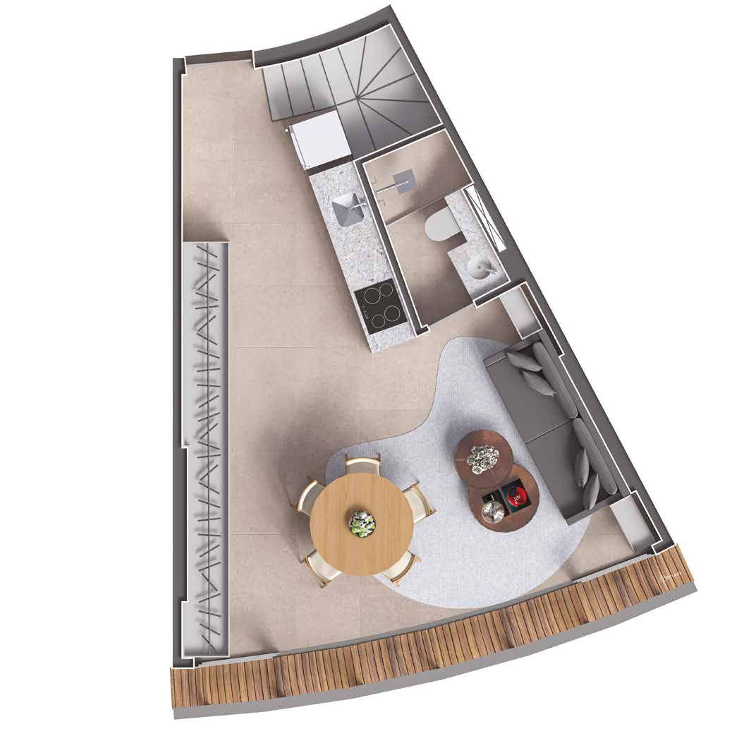 80 m² duplex floor plan at Niemeyer 360, lower level