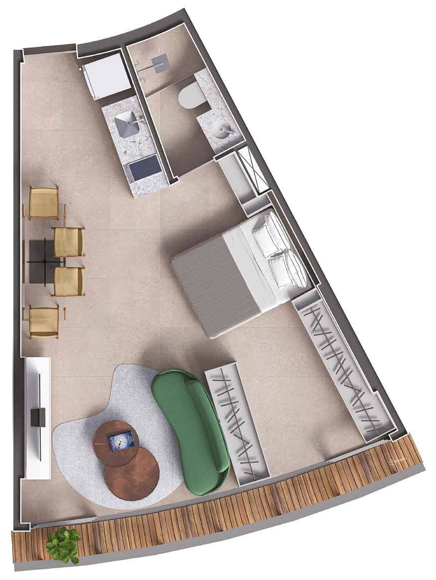 40 m² studio with home office floor plan at Niemeyer 360 Residences