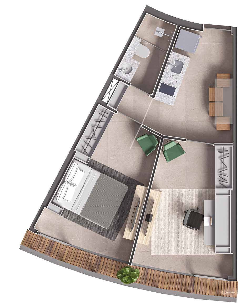 Studio with bedroom and office floor plan at Niemeyer 360 Residences