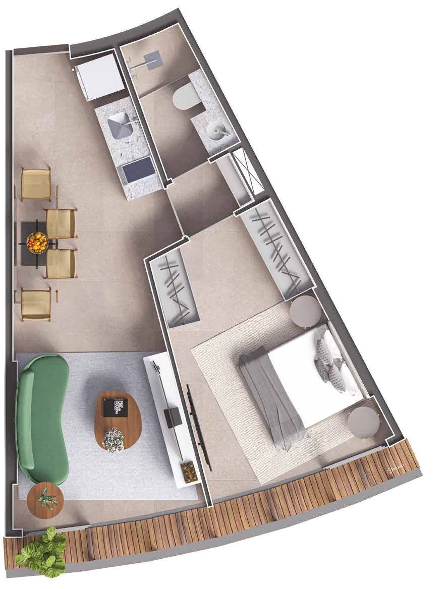 40 m² studio with separate bedroom floor plan at Niemeyer 360 Residences